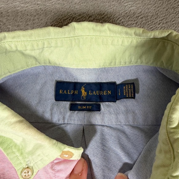 Ralph Lauren Shirt Mens Large Multicolor Pastel Colorblock LS Button Down - Picture 4 of 11